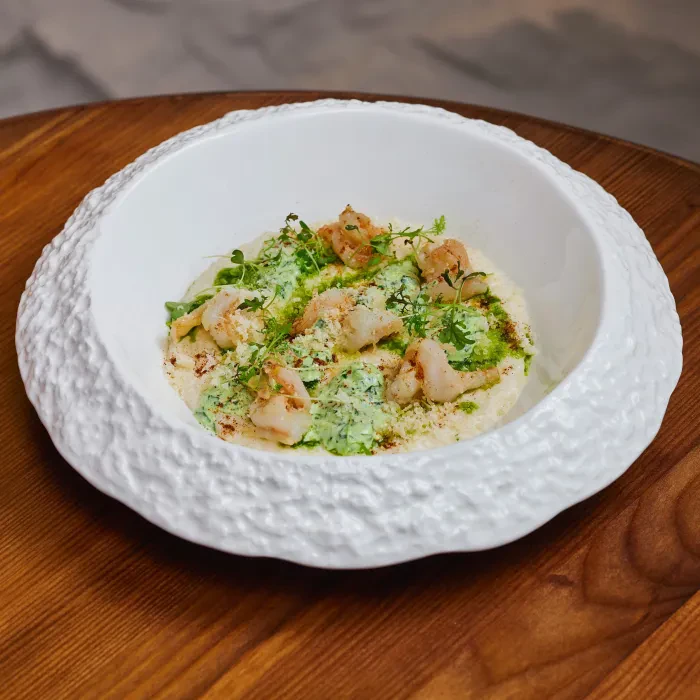 Couscous polenta with parmesan and shrimp