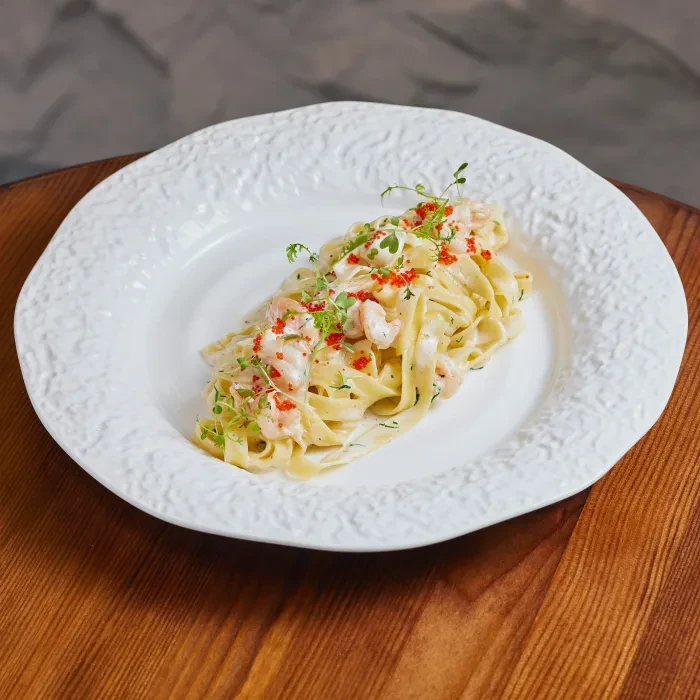 Fettuccine with shrimp and sweet chili sauce
