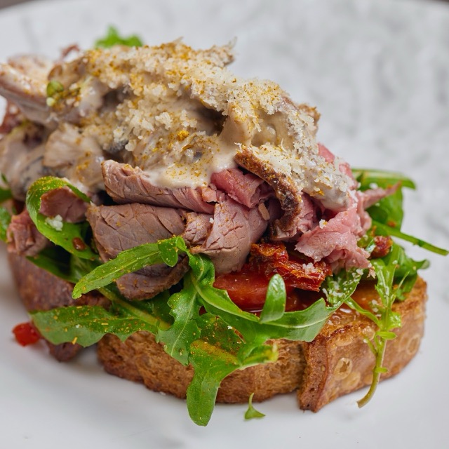 Signature sandwich with Vitello Tonnato and mushroom sauce