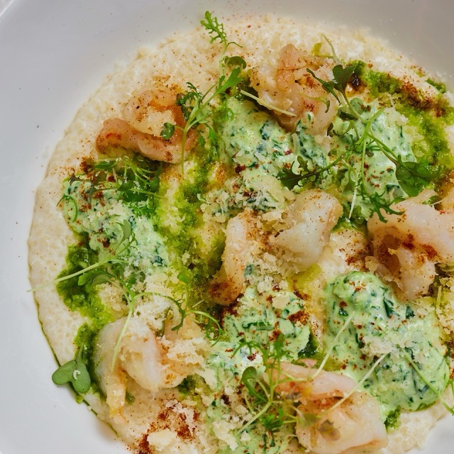 Couscous polenta with parmesan and shrimp