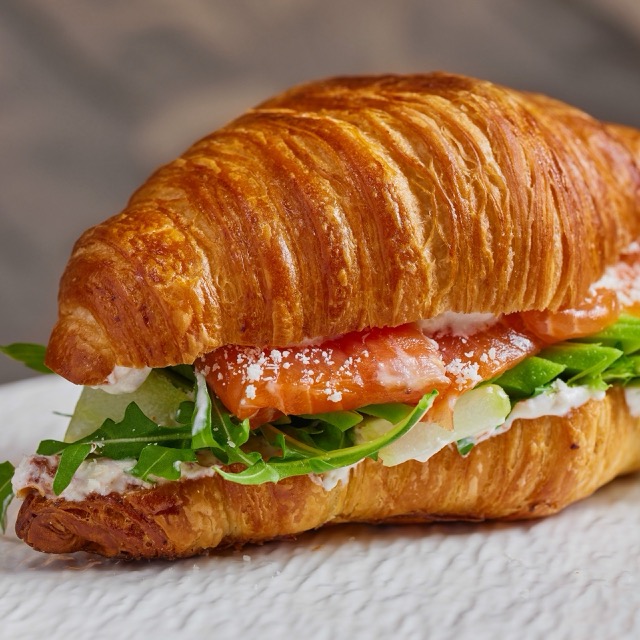 Croissant with avocado and salmon