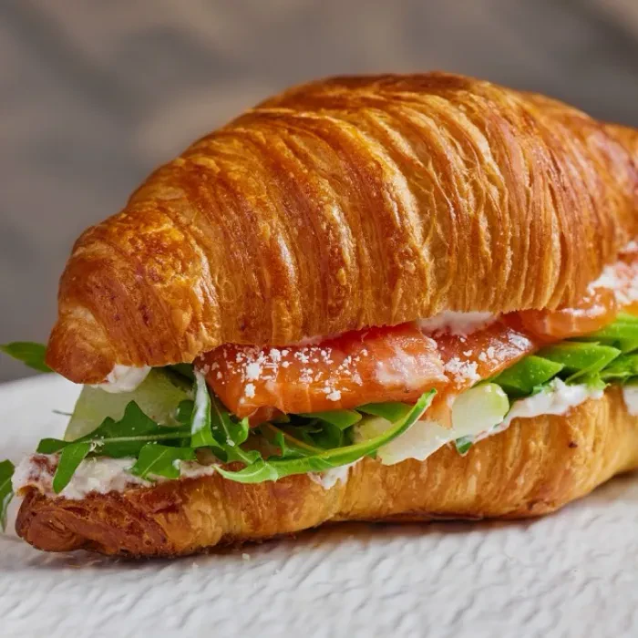 Croissant with avocado and salmon